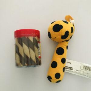 chocolate sticks and giraffe rattle